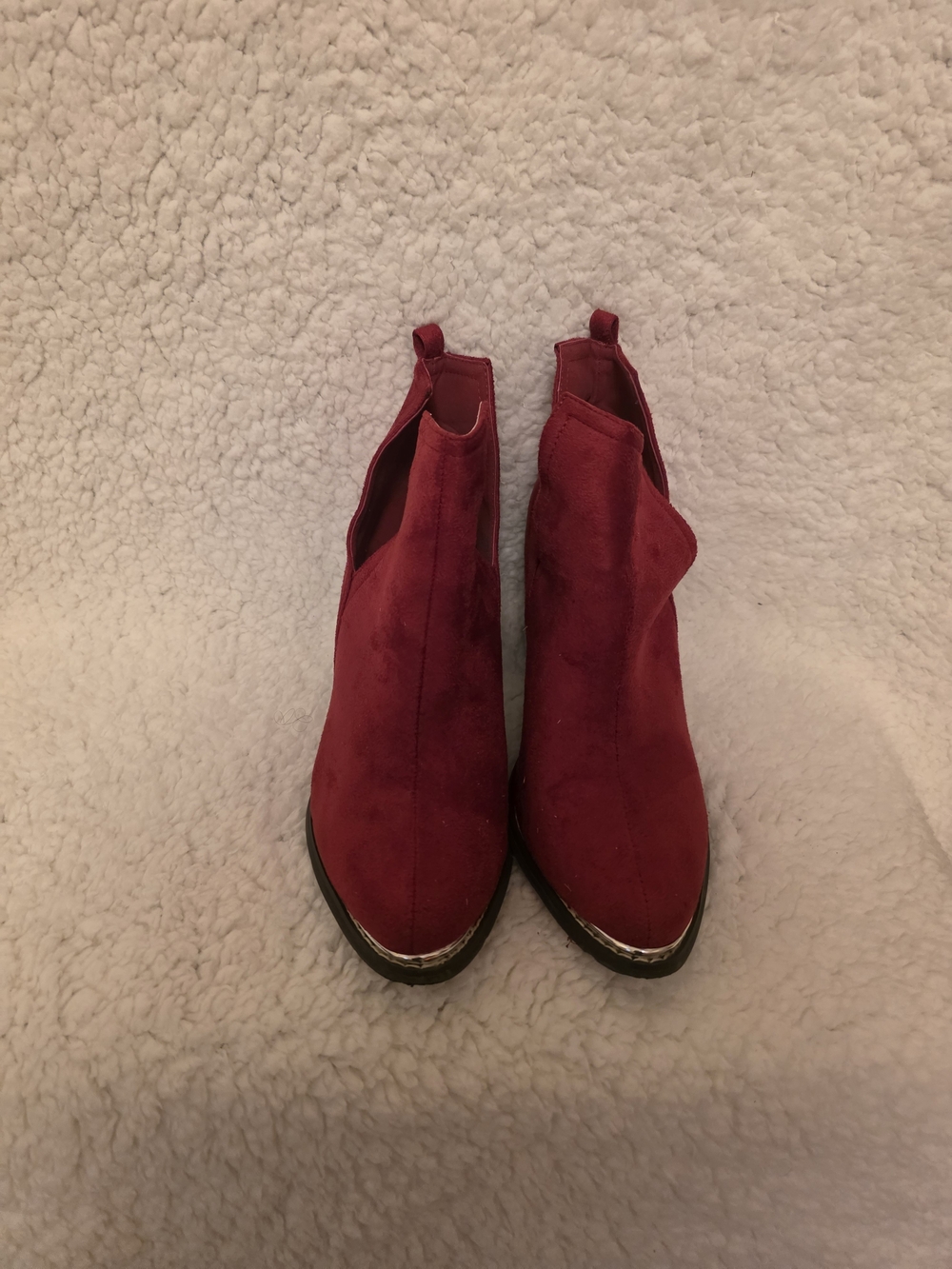 Women's Burgundy Suede Ankle Booties with Cutout V Detail